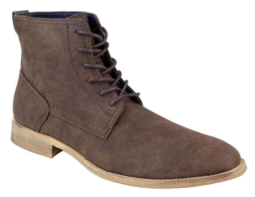 Mens Matt Brown Suede Lace Up Ankle Boots