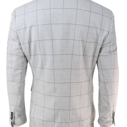 Mens 3 Piece Light Grey Check Tweed Vintage Retro Classic Suit