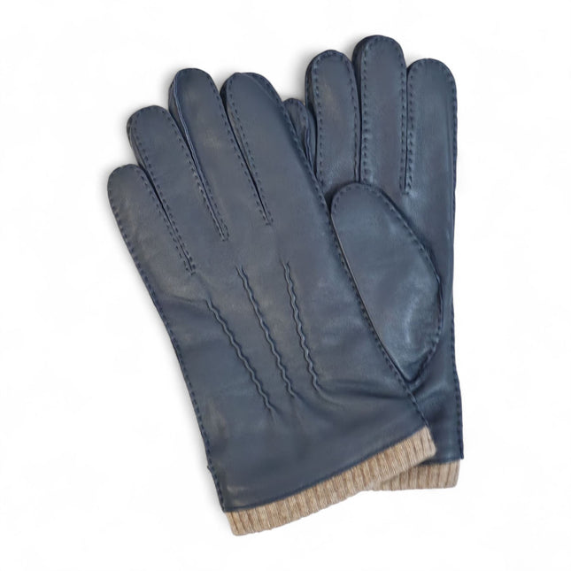 Men’s Navy Blue Italian Leather Warm Wool Lining Winter Gloves - M-LGV-405