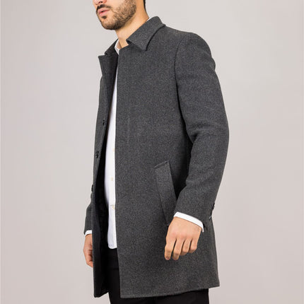 Men's Wool Blend Classic Collar Grey Overcoat
