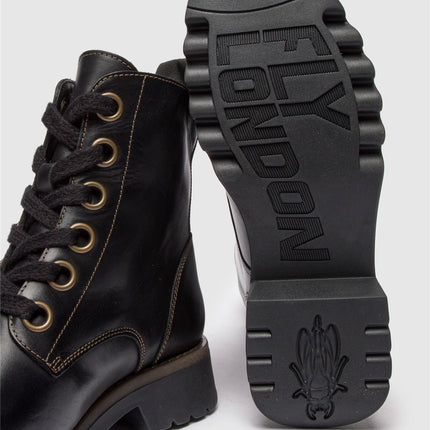 Fly London Womens Black Ragi539 Casual Rug Leather Lace-Up Ankle Boots