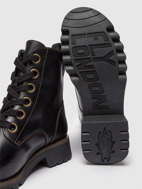 Fly London Womens Black Ragi539 Casual Rug Leather Lace-Up Ankle Boots