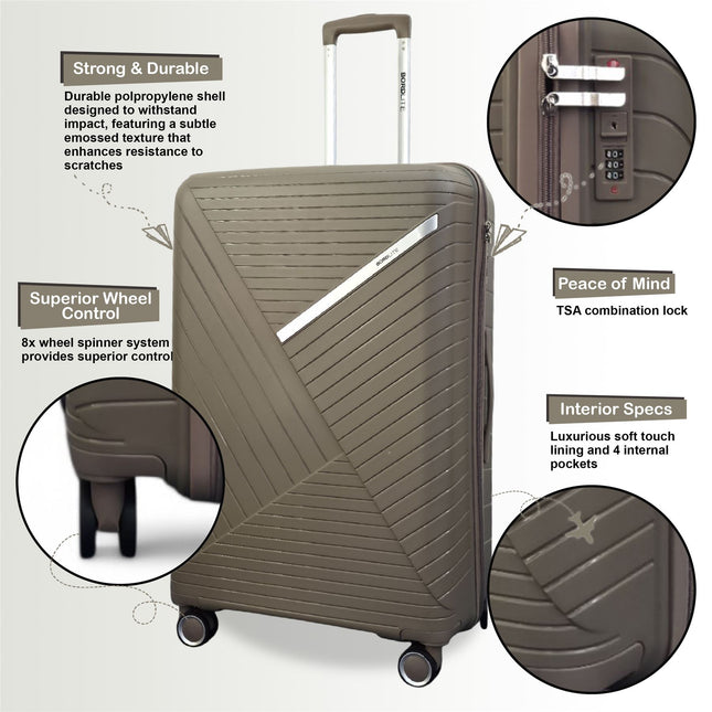 Robust PP Hard Shell 8 Wheels Luggage Travel Holiday Cabin Suitcase Set