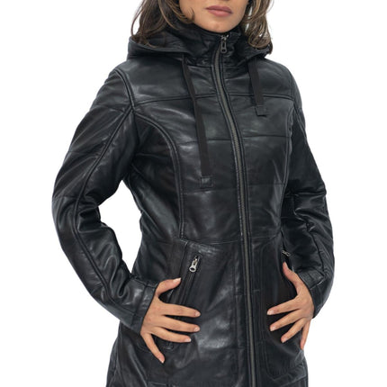 Women's Leather Quilted Parka Coat-Allentown