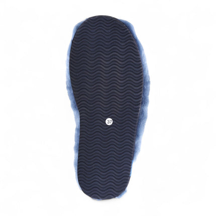 Women's Sheepskin Slippers Navy Warm Winter Fur Mule - Aurora