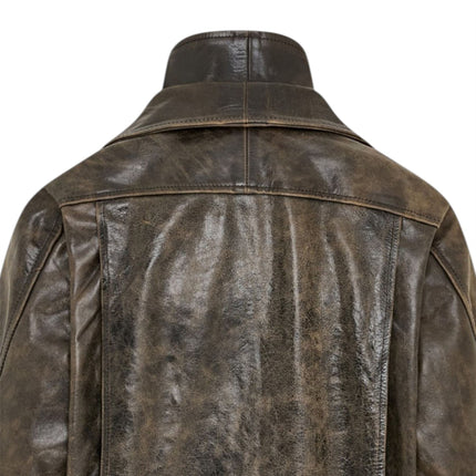 Womens Brown Cow Leather Biker Blouson Oversized Jacket - Big Bomber