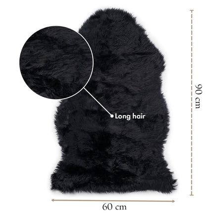 Genuine Black Sheepskin Natural Silky Soft Fluffy Real Wool Rug