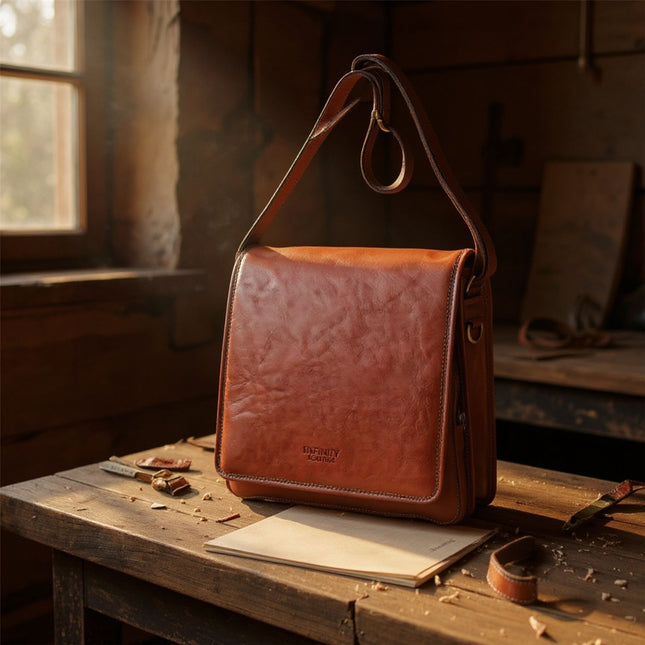 Leather Vintage Tan Messenger Shoulder Crossbody Travel Business Bag - Ranger