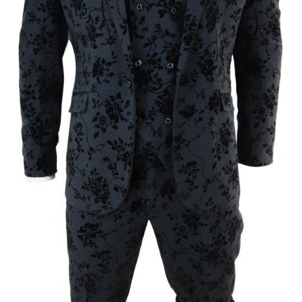 Mens 3 Piece Black Paisley Velvet Dinner Suit