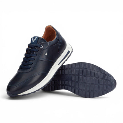 Martinelli Men's Blue Leather Sneakers Trainer Lace-Up Shoes - Hanbury
