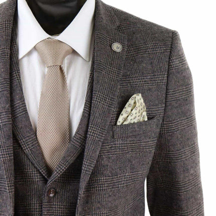 Men's 3 Piece Brown Herringbone Tweed Suit