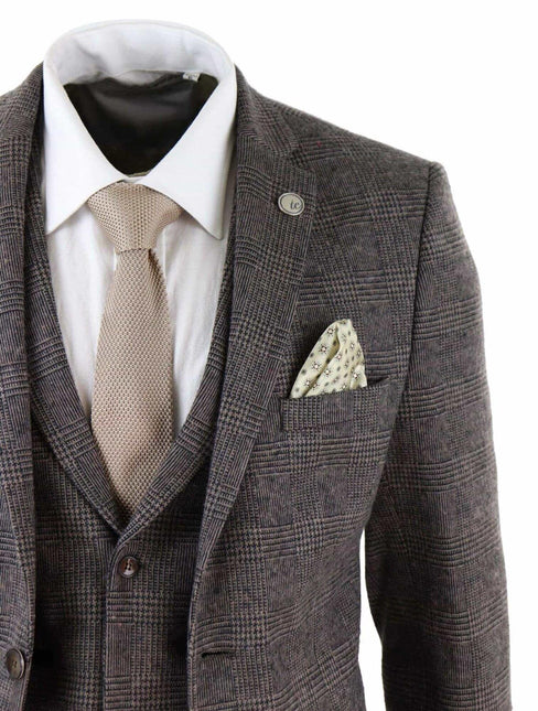 Men's 3 Piece Brown Herringbone Tweed Suit