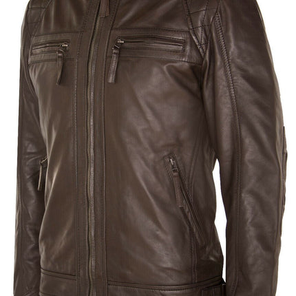 Men's Vintage Leather Quilted Biker Jacket-Monaco