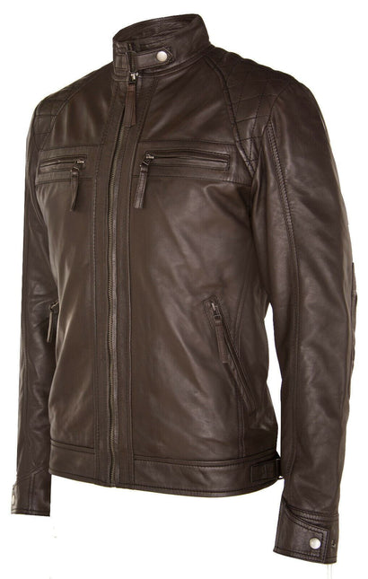 Men's Vintage Leather Quilted Biker Jacket-Monaco