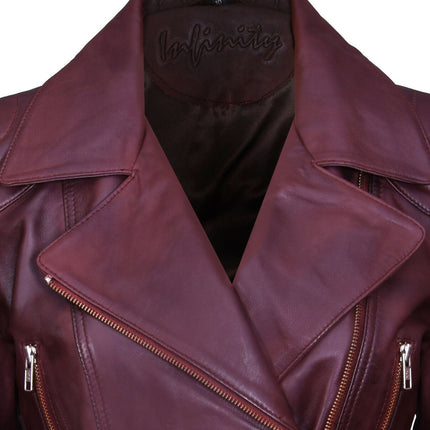 Womens Long Leather Biker Jacket-Quito