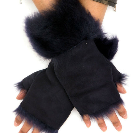 Womens Shearling  Mittens Fingerless Cuffs Toscana Suede Sheepskin Fur