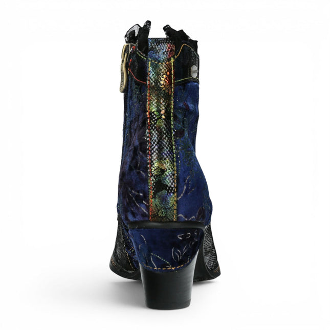 Laura Vita Women's Floral Goth Victorian Blue Leather Heeled Ankle Boots - Alcizeeo-190
