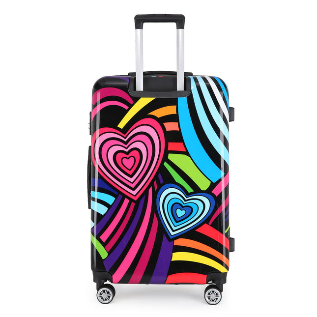 Hardside Shell Suitcase Set Hearts Print Luggage Lightweight Cabin Travel Bag