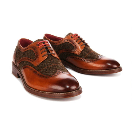 Justin Reess Men's Tan Leather Tweed Brogue Shoes - Arlo