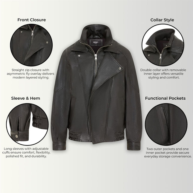 Womens Leather Biker Blouson Oversized Jacket - Big Bomber