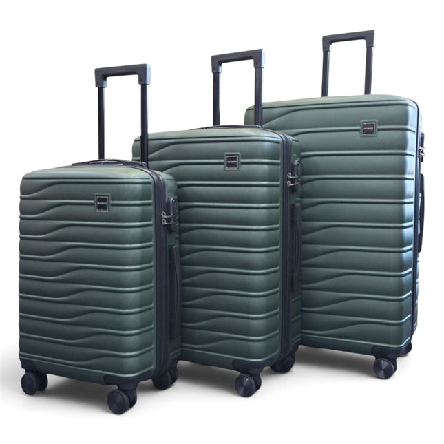 Hardshell Green Suitcase Set Robust 8 Wheel Luggage Cabin Case Bag