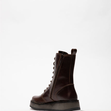 Fly London Womens Brown Rami043 Casual Leather Lace-Up Ankle Dress Boots