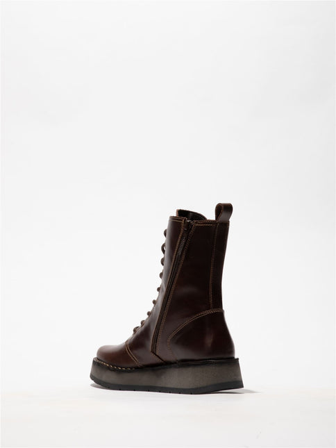 Fly London Womens Brown Rami043 Casual Leather Lace-Up Ankle Dress Boots