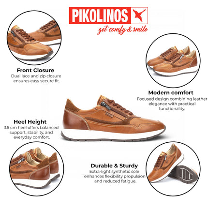 Pikolinos Men's Brown Leather Easy Wear Sneaker Trainers Shoes - Getafe