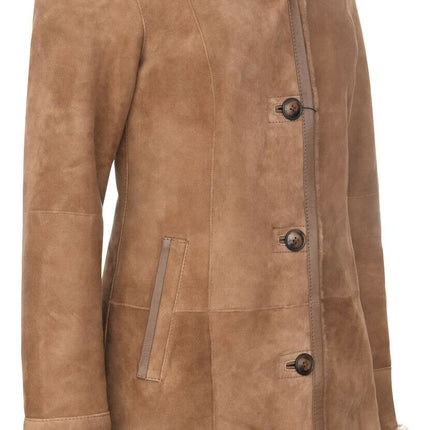 Womens Suede Merino Sheepskin Parka Coat-Tripoli