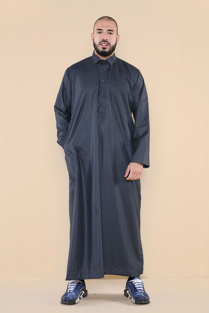 Mens Grey Thobe Jubba Saudi Ramadan Eid Islamic Kaftan Kaudara Arabic Jubbah