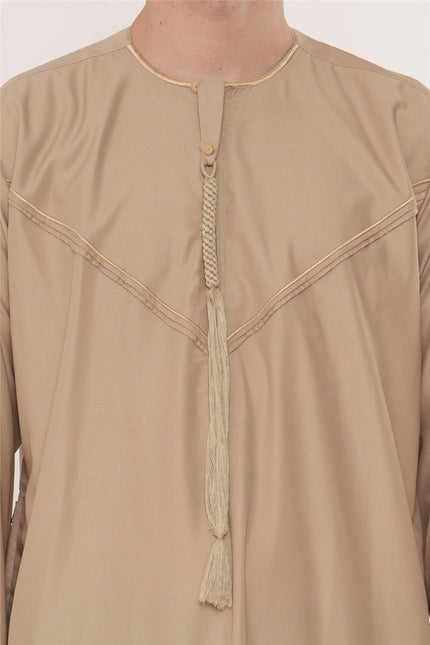 Men's Ramadan Beige Moroccan Jubba Robe Djellaba Eid Thobe - TT-007