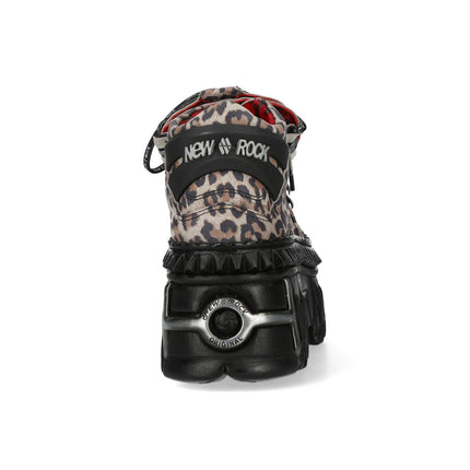 New Rock M-106Wall-C56 Leopard Print Leather Gothic Platform Ankle Boots