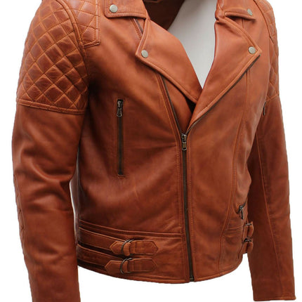 Mens Quilted Leather Biker Jacket-Bordeaux