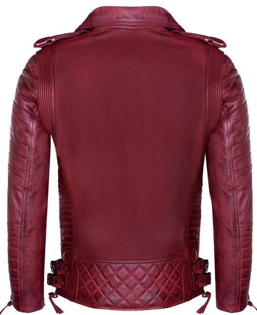 Mens Slim-Fit Double Zip Brando Leather Biker Jacket-Cairo
