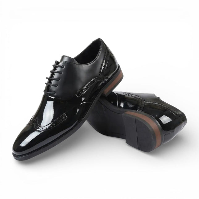 Men's Black Patent PU Leather Wingtip Brogue Oxford Shoes