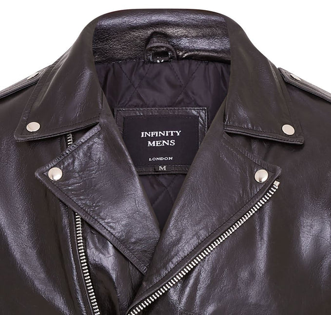 Mens Retro Brando Quilted Leather Biker Jacket Vintage Motorcycle Style