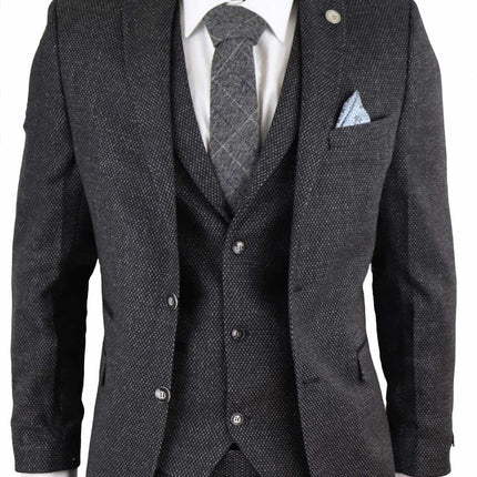 Men's 3 Piece Black Herringbone Tweed Suit