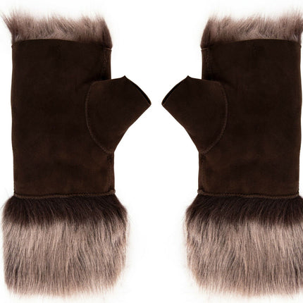 Womens Shearling  Mittens Fingerless Cuffs Toscana Suede Sheepskin Fur