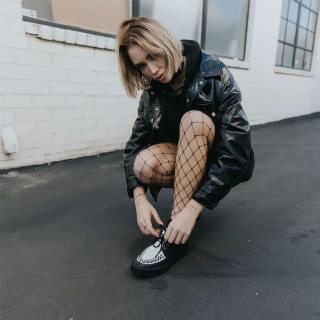 TUK Pointed Creeper Sneaker Black White Leather Platform Shoes - A9180