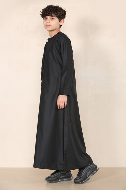 Boy's Kids Black Thobe Emirati Jubba Islamic Clothing Kaftan Eid String Tassel