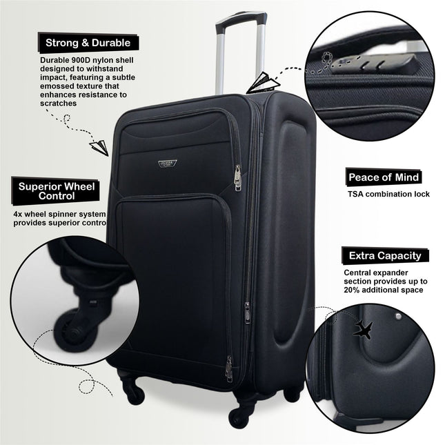Expandable Soft Shell Cabin Suitcase 50.5 x 37 x 26 cm Luggage Suitable for Easyjet, Ryanair