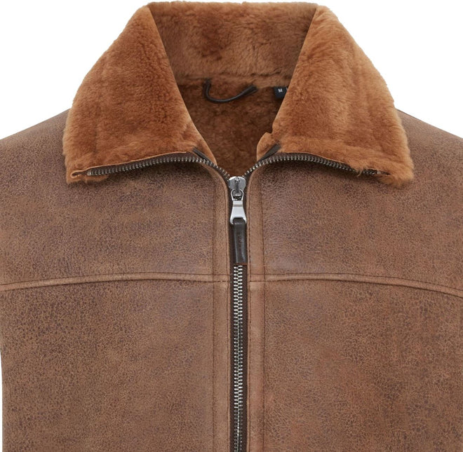 Men's Sheepskin Leather Gilet Aviator B3 Shearling Bomber Vest Waistcoat