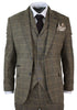 Mens 3 Piece Tan Brown Check Tweed Herringbone Vintage Classic Suit