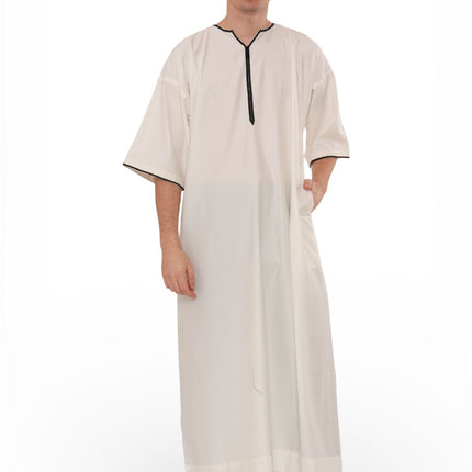 Men's Ramadan Cream White Moroccan Gandoura Thobe Robe Djellaba Eid Jubba- TT-006