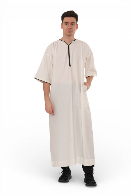 Men's Ramadan Cream White Moroccan Gandoura Thobe Robe Djellaba Eid Jubba- TT-006