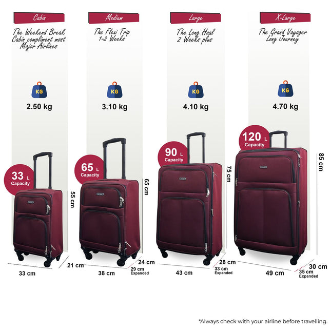 Expandable Soft Shell 4 Wheel Luggage Travel Cabin Suitcase Set Holiday Bags