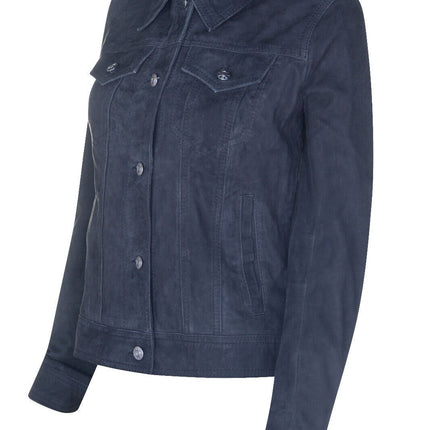Womens Goat Suede Trucker Jeans Jacket-Astoria