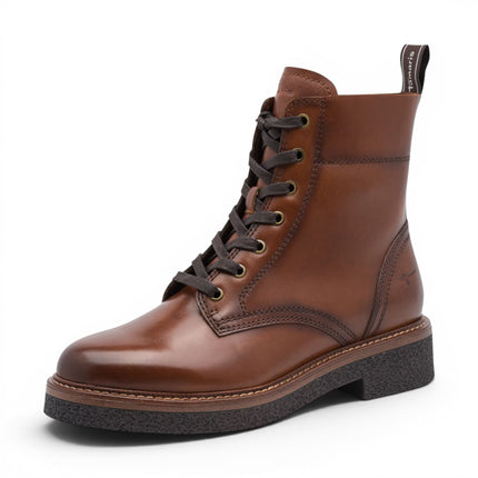 Tamaris Women's Brown Leather Lace-Up Combat Boots - 25224-47