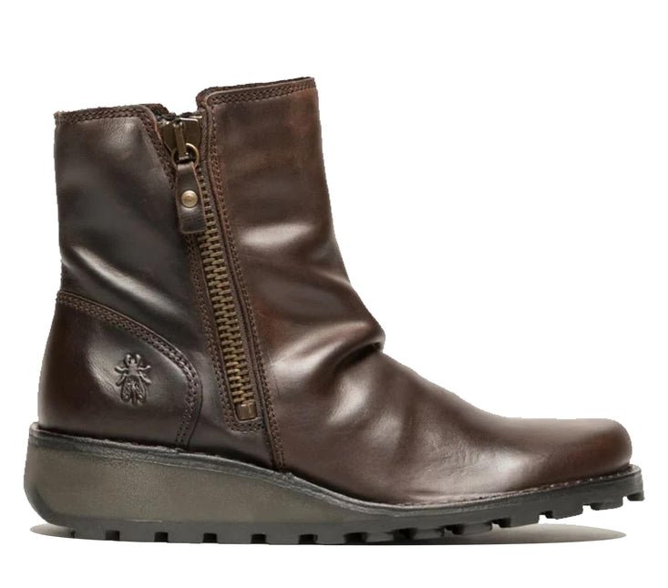 Fly London Womens Brown Mon944 Leather Wedge Heel Ankle Zip Up Chelsea Boots