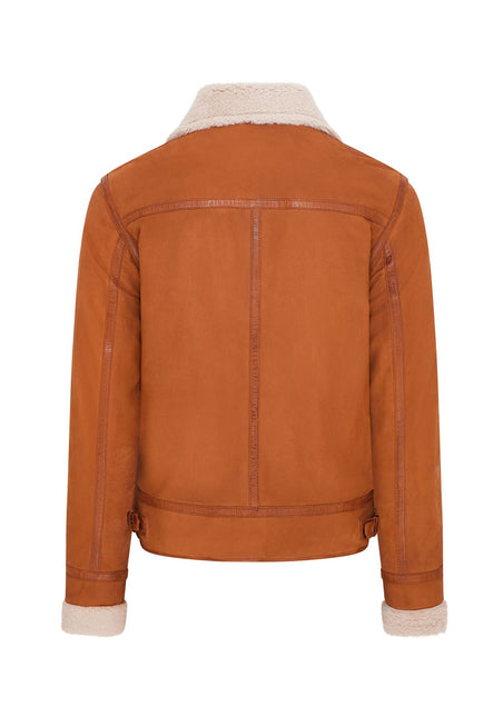 Mens Real Sheep Suede Bomber Jacket Aviator Jacket with Fur Lining